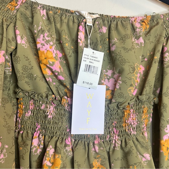 NWT! WAYF Off-the-Shoulder Floral Print Long Sleeve Smocked Crop Top SIZE S - Picture 6 of 6